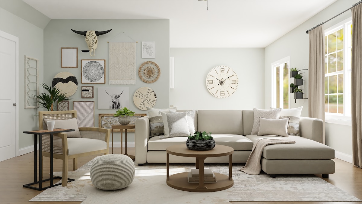 Warm contemporary living room with neutral seating